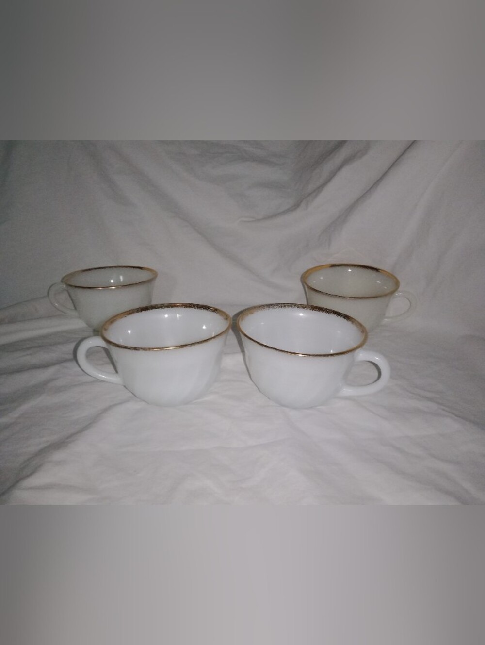 Vintage Fire King White Glass Swirl Teacups Set of 4 MCM